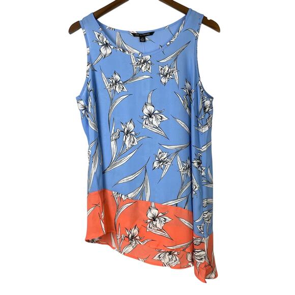 Zac & Rachel | NWT Blue & Orange Floral Asymmetrical Sleeveless Chiffon Blouse - Picture 1 of 8